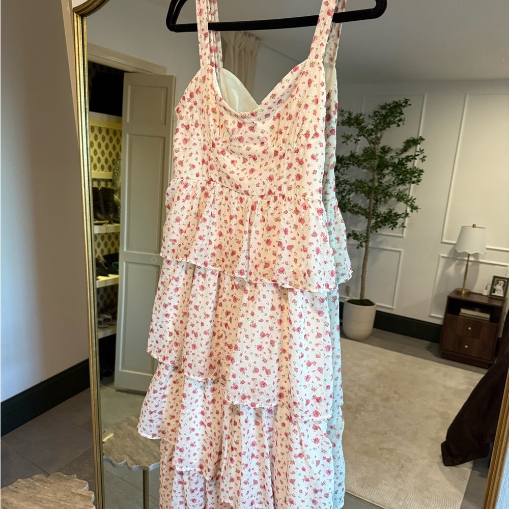 Altar'd State Floral Smocked Dress with Pink and White Accents